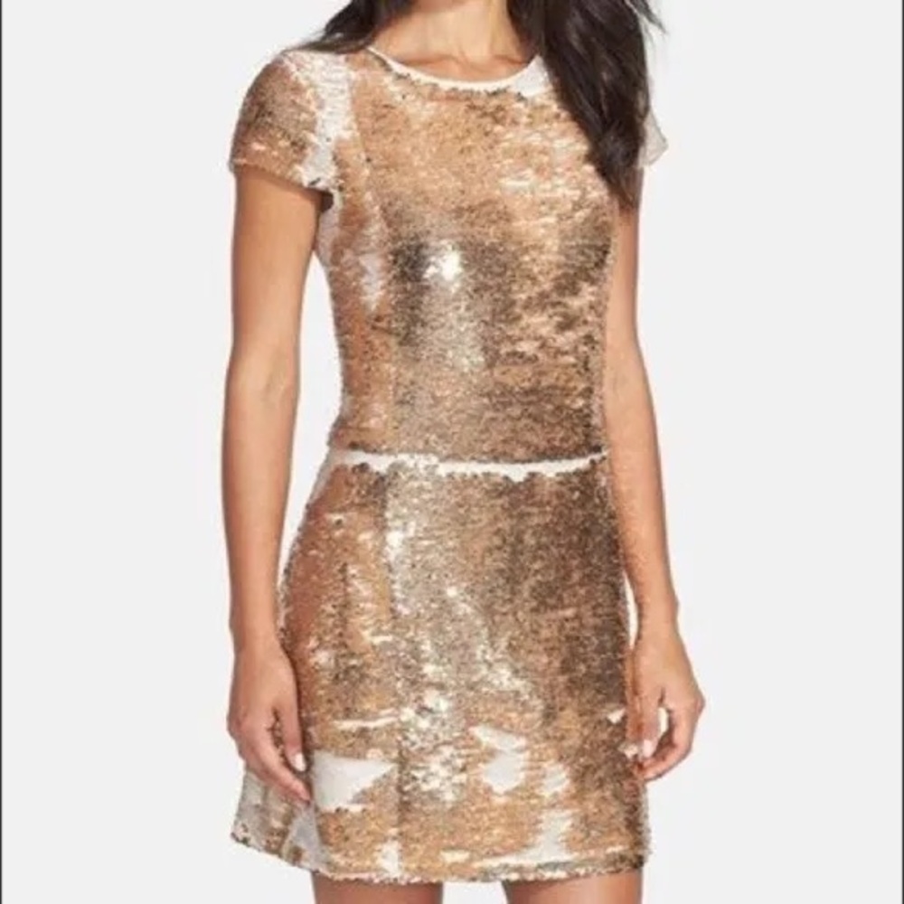 Vince Camuto Gold Sequined Mini Dress, Size 4
